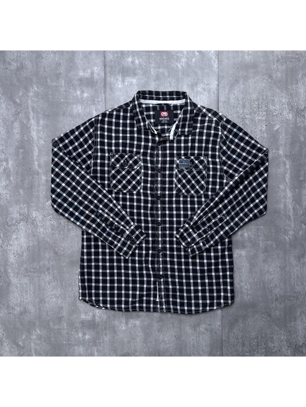 Y2K Ecko Unltd black plaid button up shirt